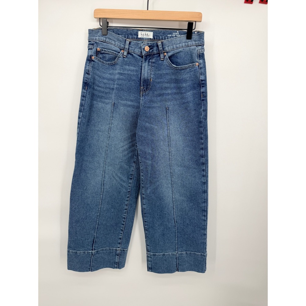 Nicole Miller Soho Wide Leg Jeans Womens 8 Blue Excellent Front Seam High Rise